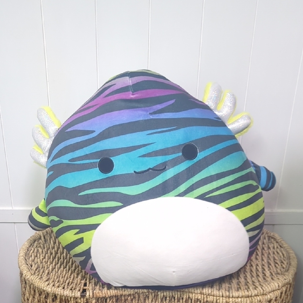 Rare New 16' Gawa the Axolotl Squishmallows with Pink and Green Stripes